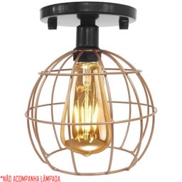 Lustre Teto Plafon Industrial Aramado Globo Cobre Rose Retrô Luminária Vintage Preto Agp Ilumini - 4