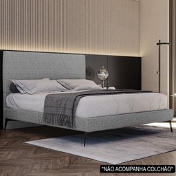 Cama Casal King com Cabeceira 199cm Pés Metálicos Elisa S05 Linho Cinza - Mpozenato - 2