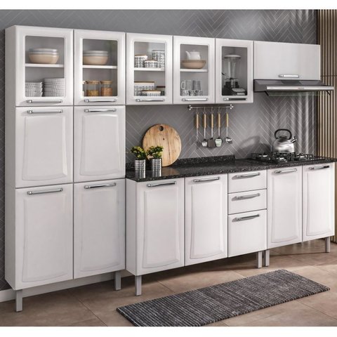 Cozinha Completa Modulada 5 Peças 15 Portas 2 Gavetas Tarsila Itatiaia Branco/Neve