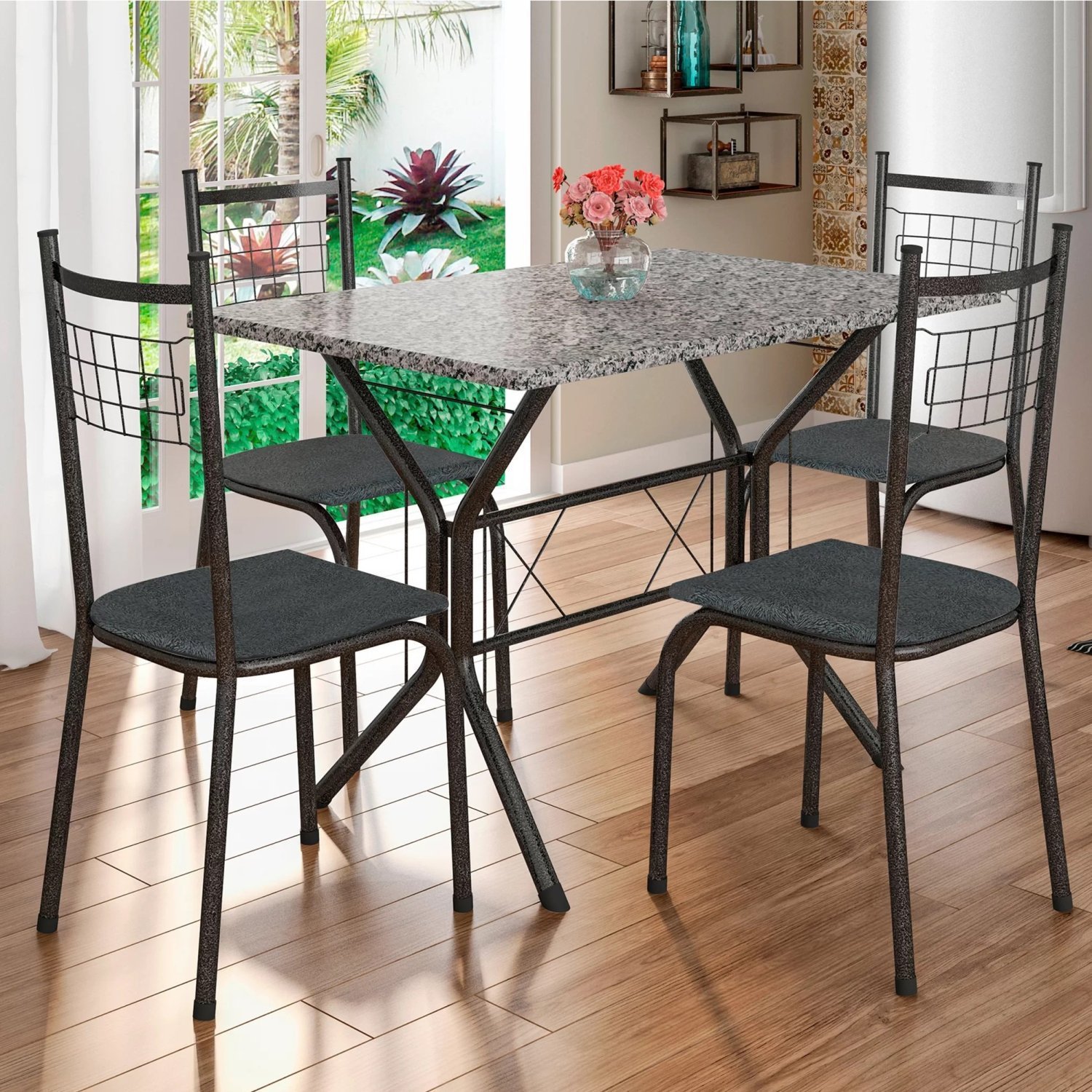 Conjunto Mesa Brasília 110cm 4 Cadeiras New Lisboa  - 1