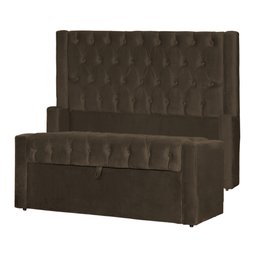Conjunto Cabeceira Baú Emma Veludo Cores - DS Estofados - Solteiro - Marrom - 1