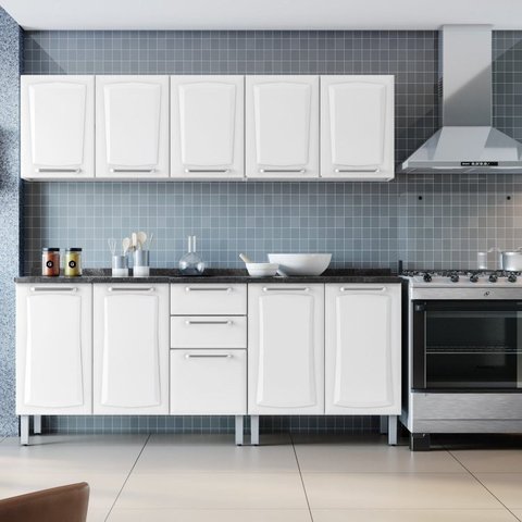 Cozinha Completa Modulada 4 Peças 10 Portas 2 Gavetas Tarsila Itatiaia Branco/Neve