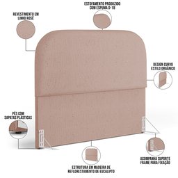 Cabeceira Cama Box Queen 160cm Orgânica Lanna W01 Linho Rosê - Lyam Decor - 4 Cabeceira Cama Box Queen 160cm Orgânica Lanna W01 Linho Rosê - Lyam Decor - 4