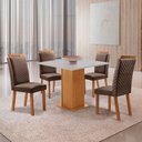 Ver imagem 1 de Mesa Jantar Loren 4 Lugares MDF Cadeiras Lorena Veludo Marrom 90cm Moderna