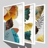3 Quadros Decorativos Folhas Sala Quarto Casal Hall Grande - Branca - 1