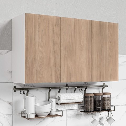 Armário Aéreo Planejado 3 Portas 120cm Puxador 150mm Ipanema CabeCasa MadeiraOriginals