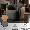 Ver imagem 5 de Poltrona Decorativa Giratória Luxuosa Linho Cinza Escuro Detalhe Courino Caramelo Montada Sala Hall