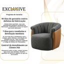 Ver imagem 7 de Poltrona Decorativa Giratória Luxuosa Linho Cinza Escuro Detalhe Courino Caramelo Montada Sala Hall