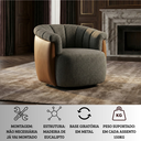 Ver imagem 6 de Poltrona Decorativa Giratória Luxuosa Linho Cinza Escuro Detalhe Courino Caramelo Montada Sala Hall