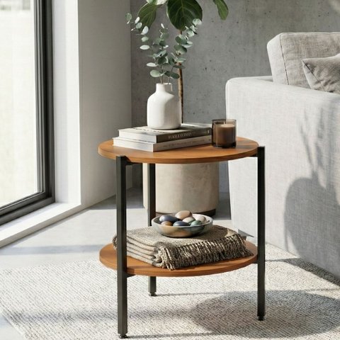 Mesa de Centro Redonda Decorativa Vintage Canela/preto Fosco