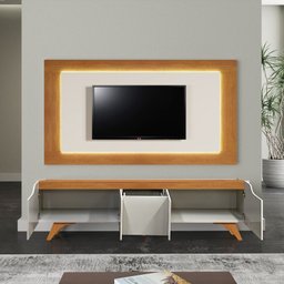 Rack com Painel Led para Tv até 65 Polegadas Laqueado 100% MDF e Pés em Madeira Maciça Grécia  - 4