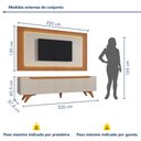 Ver imagem 3 de Rack com Painel para TV até 65 Polegadas com LED 100% MDF 220CMX190,5cm Pés em Madeira Maciça Laqueado e Grécia Bege