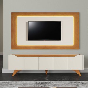 Rack com Painel Led para Tv até 65 Polegadas Laqueado 100% MDF e Pés em Madeira Maciça Grécia 