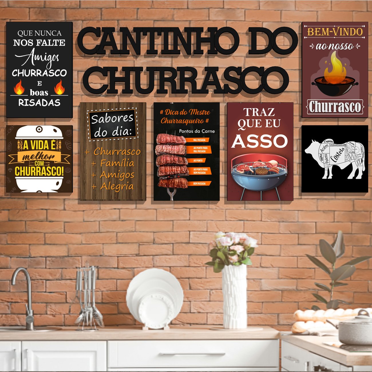 Conjunto Quadros e Letras Cantinho Churrasco Área de Lazer - 2