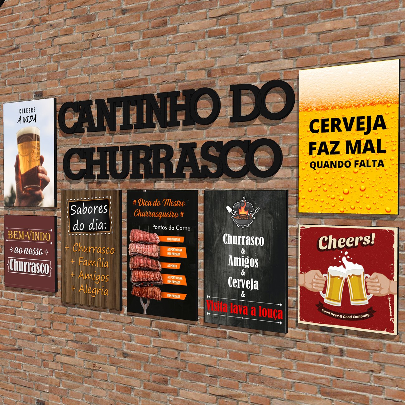 Conjunto Quadros e Letras Cantinho Churrasco Área de Lazer - 3