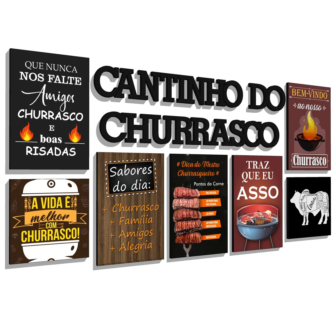 Conjunto Quadros e Letras Cantinho Churrasco Área de Lazer