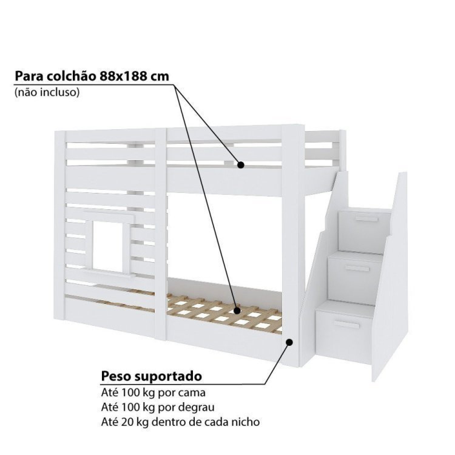 Beliche Montessoriano Star Plus com Janela e Escada Lateral Casatema - 6