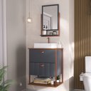 Ver imagem 1 de Gabinete Suspenso com Cuba e Espelheira 60cm Olivia Espresso Móveis Cinza/Titanium