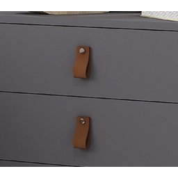 Mesa de Cabeceira Criado Unic 60cm Cinza Fosco 2 Gavetas Puxadores em Couro com Pés de Metal Preto - 4