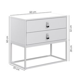 Mesa de Cabeceira Criado Unic 60cm Cinza Fosco 2 Gavetas Puxadores em Couro com Pés de Metal Preto - 3