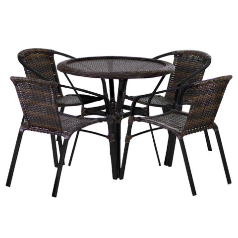 Kit 4 Cadeiras Alumínio e Mesa Tampo Varanda Piscina Jardim Trama Original