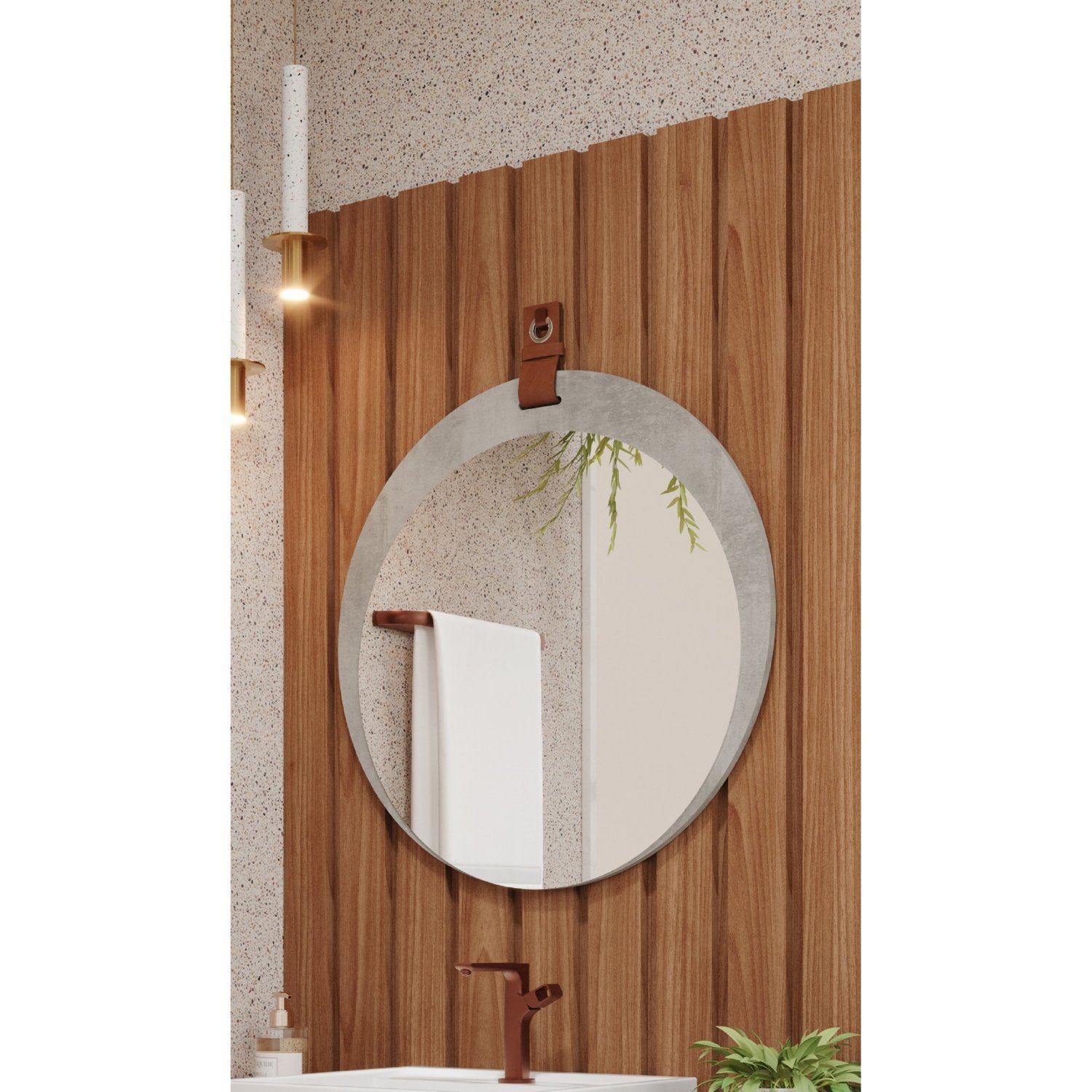 Espelheira Para Banheiro Alça em Couro Lua Espresso Móveis - 1