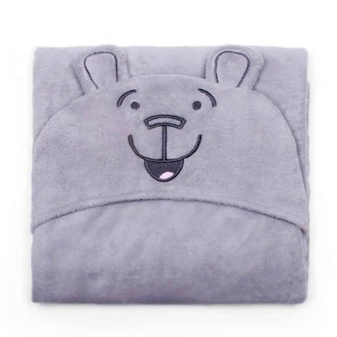Manta com Capuz Buettner Microfibra Infantil Teddy 90cmx90cm Cinza Claro