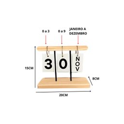 Calendário de Mesa Base de Madeira Permanente C/ Argolas Cartões Dia e Mês Decoração Escritório Home - 3