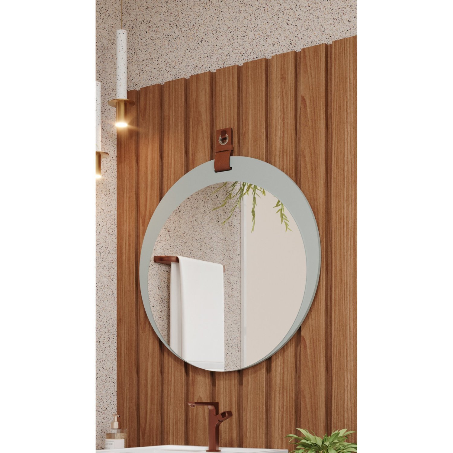 Espelheira Para Banheiro Alça e Couro Lua Espresso Móveis - 1