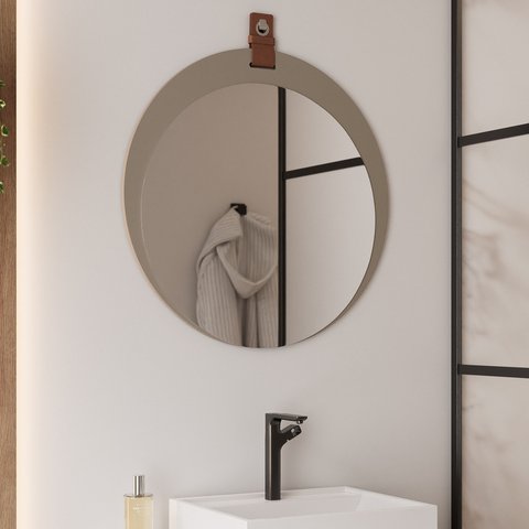 Espelheira Para Banheiro Alça em Couro Lua Espresso Móveis