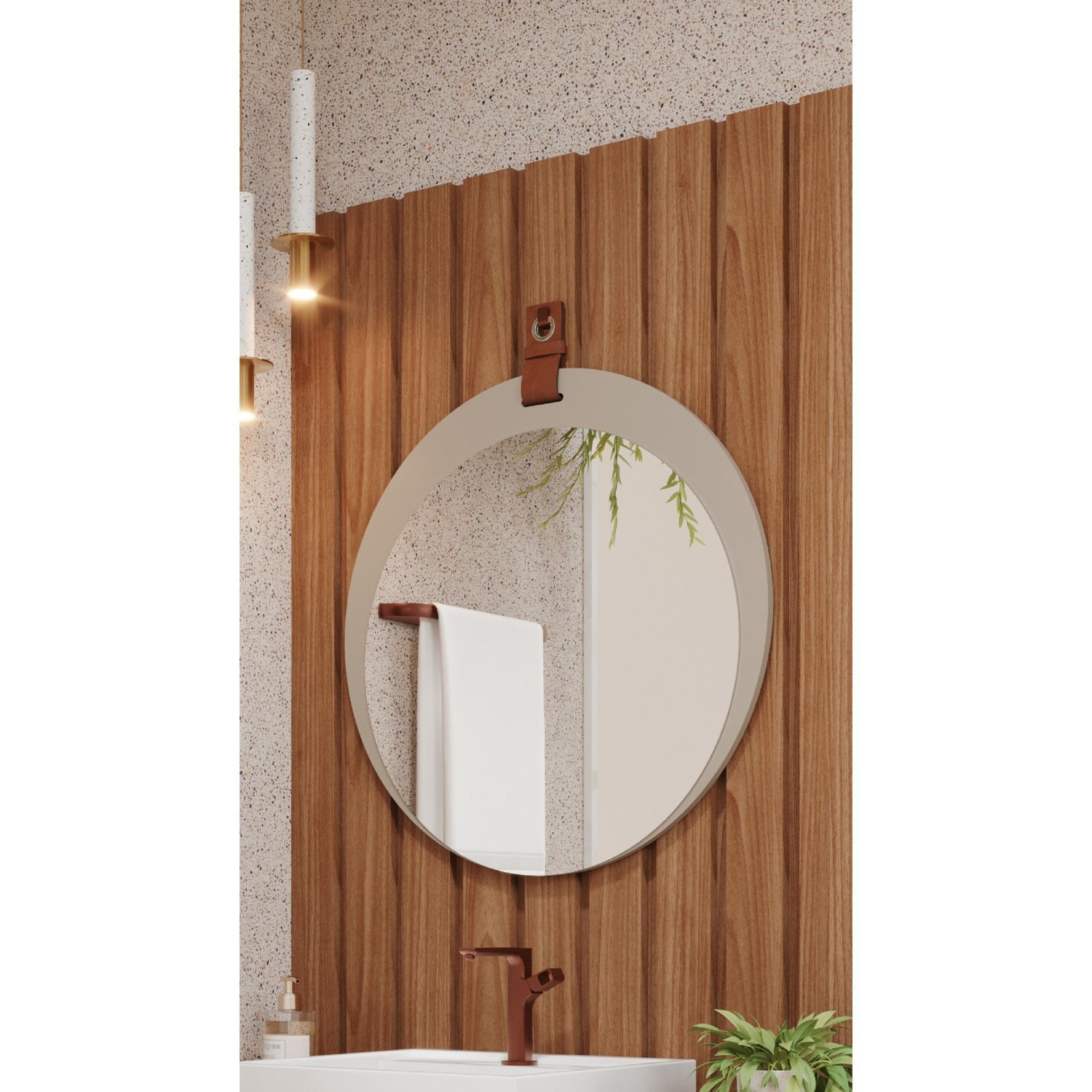 Espelheira Para Banheiro Alça em Couro Lua Espresso Móveis