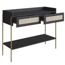 Ver imagem 2 de Aparador 2 Gavetas Oslo Artesano 103 Cm (largura) Mdp Nero Palha Sintética Bege Pé Metal Dourado