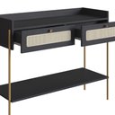 Ver imagem 4 de Aparador 2 Gavetas Oslo Artesano 103 Cm (largura) Mdp Nero Palha Sintética Bege Pé Metal Dourado