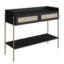 Ver imagem 1 de Aparador 2 Gavetas Oslo Artesano 103 Cm (largura) Mdp Nero Palha Sintética Bege Pé Metal Dourado