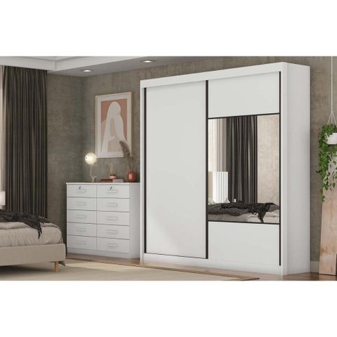 Guarda Roupa Casal 2 Portas de Correr (1 C/ Espelho) e 6 Gavetas Sienna/versatto Neve - Novo