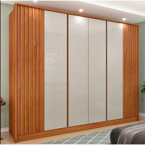 Guarda Roupa Casal 6 Portas 6 Gavetas Barcelona Ripado Tcil Móveis - Cinamomo/off White