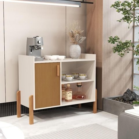 Móvel Aparador Luxor Compacto 1 Porta com Dobradiças Metálicas Sala Off/cedro
