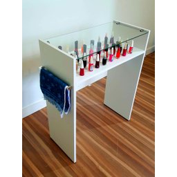Mesa Manicure Esmalteiro Porta Toalha Tampo Vidro Temperado - 1
