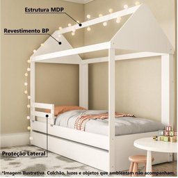 Bicama Solteiro Infantil Casinha Atenas com Grade Politorno Casatema MadeiraOriginals - 2
