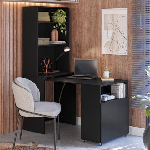 Mesa com Estante para Quarto Pequim Preto