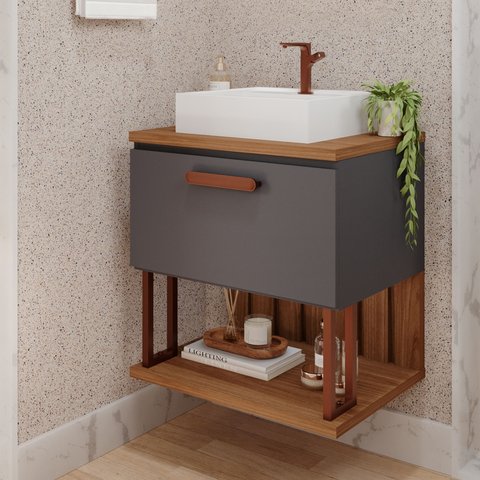 Gabinete Suspenso com Cuba 60cm Mari Espresso Móveis Cinza/Titanium