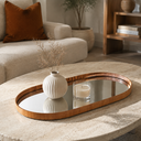 Ver imagem 3 de Bandeja Oval Decorativa Espelhada com Acabamento em Lâmina de Cinamomo e Base Espelhada