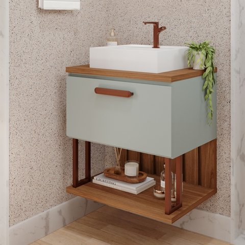 Gabinete Suspenso com Cuba 60cm Mari Espresso Móveis Verde/Pistache