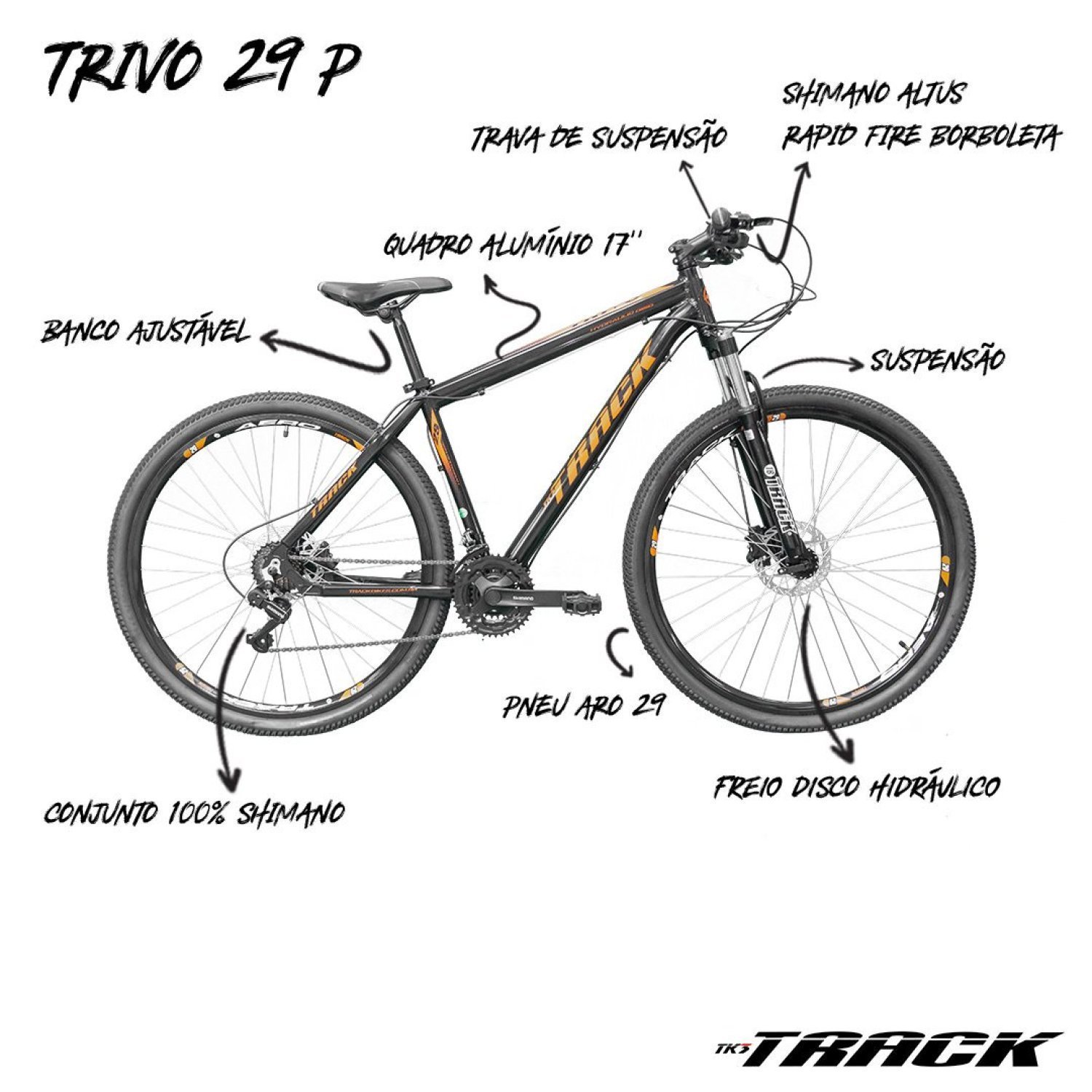 Bicicleta A29 Trivo Hidráulica MTB Shimano Freio à Disco Trava no Guidão TK3 Track - 6