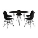 Ver imagem 2 de Mesa Jantar Redonda 110cm Preta Clips 3 Pés com 5 Cadeiras Eames Eiffel Pretas Ferro Preto