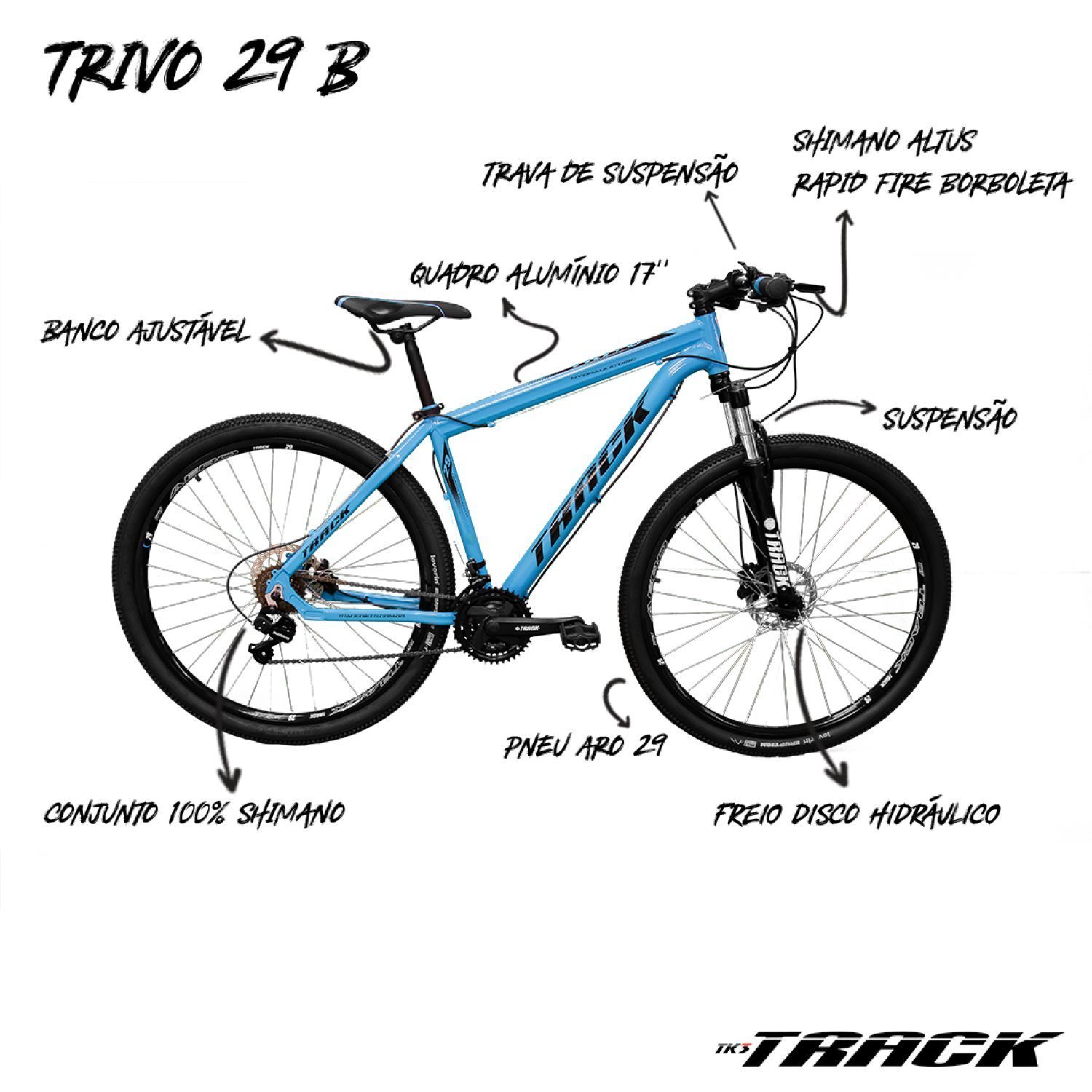 Bicicleta A29 Trivo Hidráulica MTB Shimano Freio à Disco Trava no Guidão TK3 Track - 8