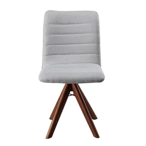 Kit com 3 Cadeiras Chanel Giratórias com Base em Madeira Castanho – Exclusiva Linho Alumínio 101 - C