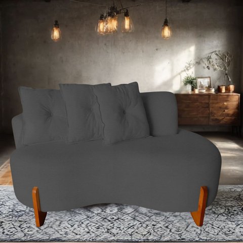 Namoradeira Sofá 2 Lugares Feijão Plaza Orgânica Boucle Cinza Luxo