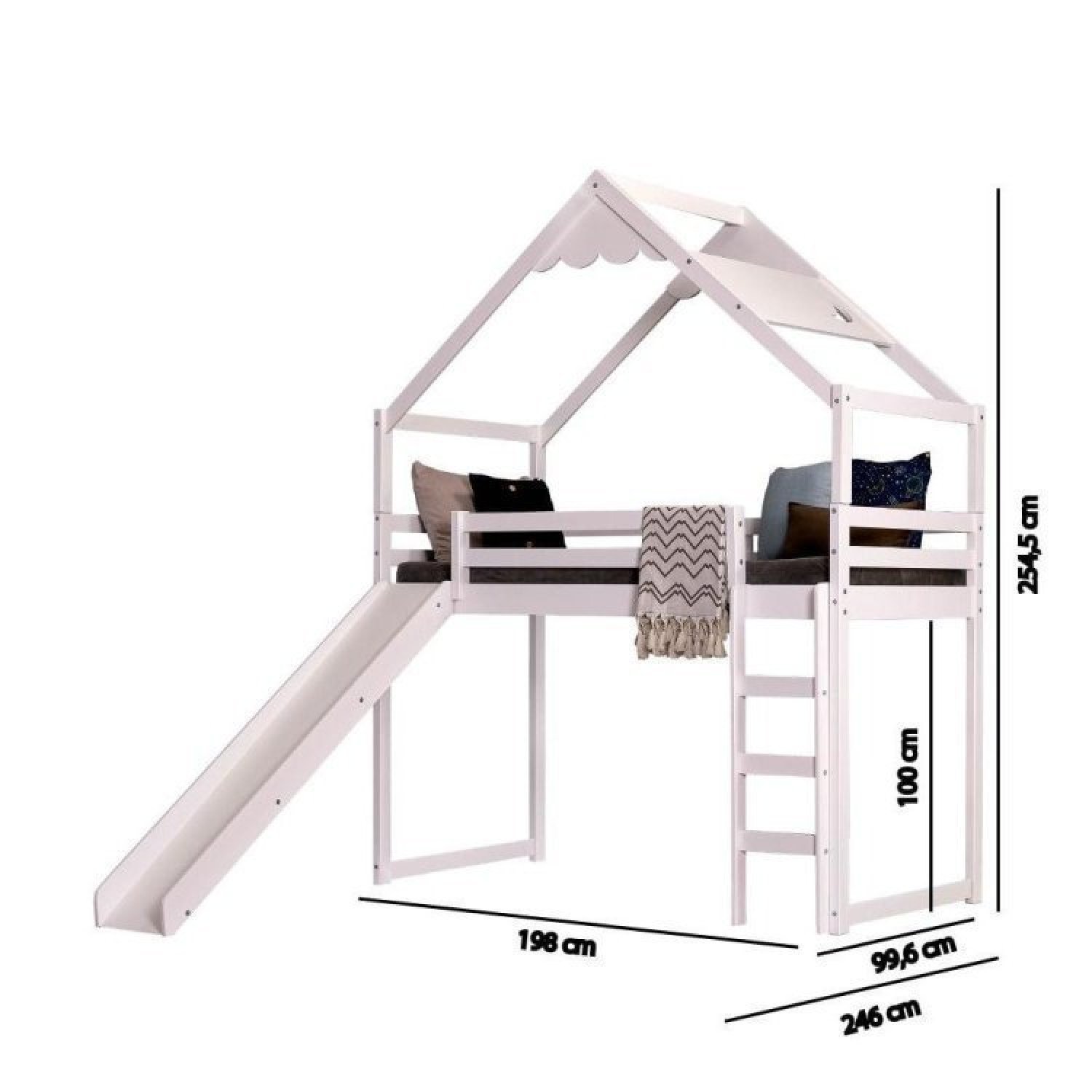 Cama Infantil Prime Alta II com Escorregador e Telhado Lua Casatema - 9