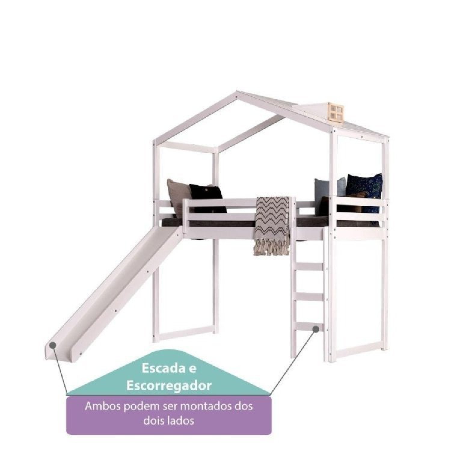 Cama Infantil Prime Alta II com Escorregador e Telhado Clarabóia Casatema - 5